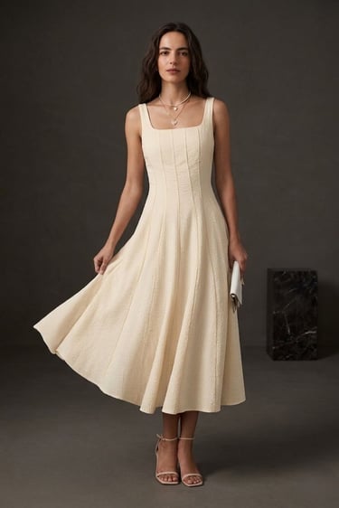 maxi dress in neutral tone — capsule wardrobe dress for women