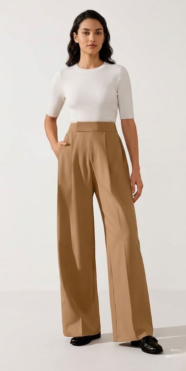 neutral tailored trousers — a minimalist wardrobe staple for women