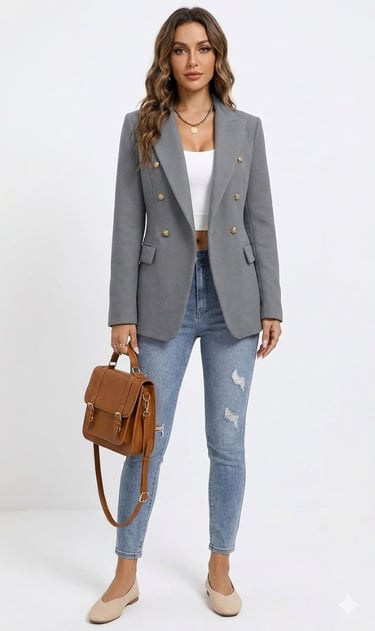 unlined blazer on hanger — neutral wardrobe basics for women