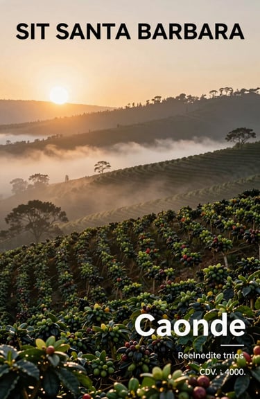 The sun rising over the hills of SIT SANTA BARBARA, highlighting the mist between coffee rows in Caconde.