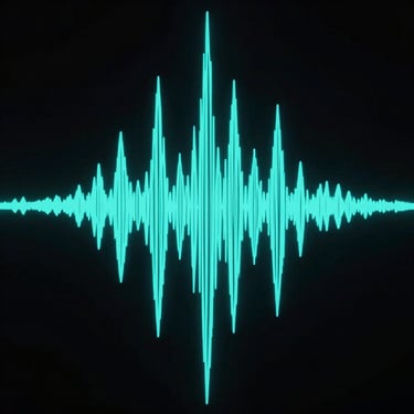 Abstract visualization of sound waves as sharp neon cyan lines against a pitch-black background.
