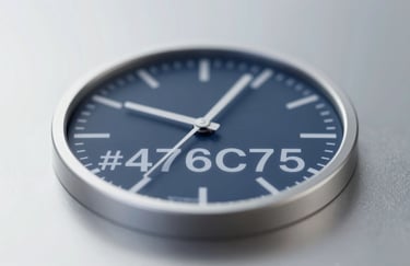 A dynamic shot of a digital clock or progress bar reflecting on a clean metallic surface, symbolizing speed and fast delivery. The colors are muted blues (#476C7D) and silver-whites.