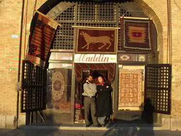 Saied and Prue outside his shop, Isfahan