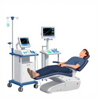 Cartoon diagram of a patient laying in a dental chair about to have anesthesia administered to him.