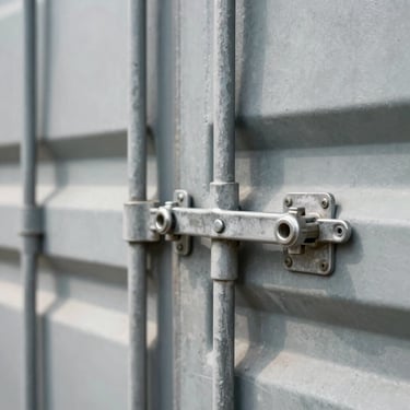 Close-up of a high-quality steel shipping container lock and seal, representing security and reliability in transport, industrial International / Global setting.