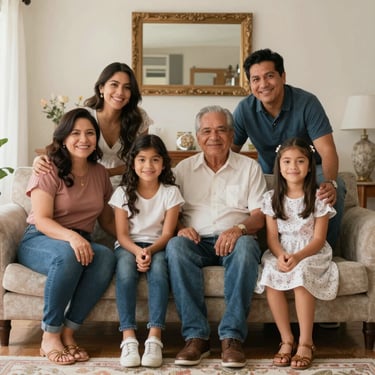 Friendly real estate agents discussing property options with a young couple in a bright office.