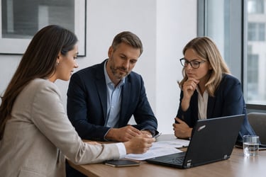 Directivos de una empresa analizando el riesgo tecnológico de implementar IA