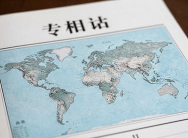 Close-up of a geography textbook cover featuring a modern world map in shades of #9EB7C2.