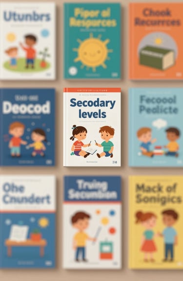 An assortment of US-imported educational resources for secondary levels, showcasing diverse subject matters.