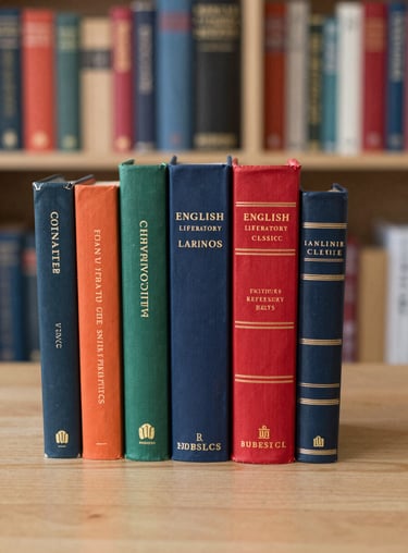 A collection of English literature classics from premium UK publishers, arranged neatly on a light wood surface.