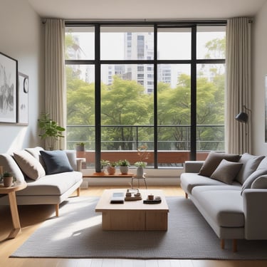 Elegant commercial space interior with large windows and natural light.