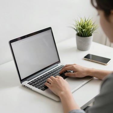 A minimalist desk setup with a notebook, pen, and a cup of coffee by a window.