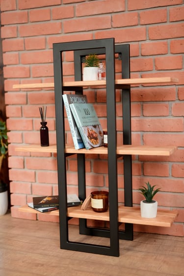 rusztikus, minőségi fém szerkezetű polc, keményfa berakással az Arton Steeltől