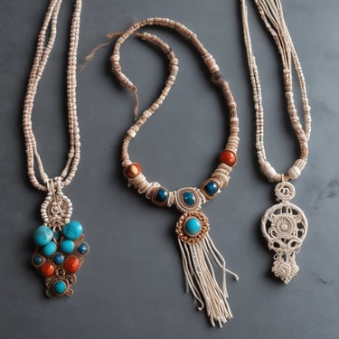 Collares bohemios hechos a mano con nudos de macramé, piedras turquesa y cuentas de coral