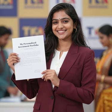 A cozy workspace with notes and a cup of coffee beside a tablet showing investment graphs.