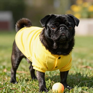 Bulldog frances negro con playera amarilla
