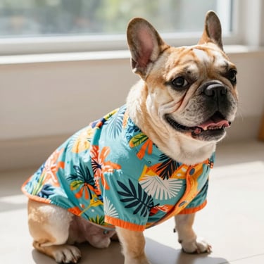 bulldog frances con playera hawaina