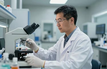 A scientist working in a high-tech cleanroom facility, representing the cGMP-certified precision of Vivaris Tech. Professional, trustworthy, palette of #1C2A2D and #F0F5F2.