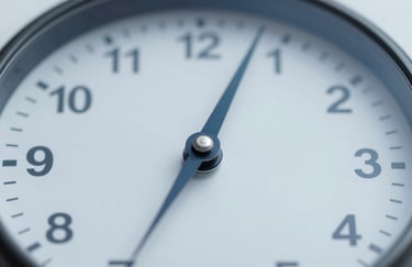 Minimalist image of a modern digital clock or a compass, representing direction and professional timing. Colors: #4E7B99, #F5F8FA.