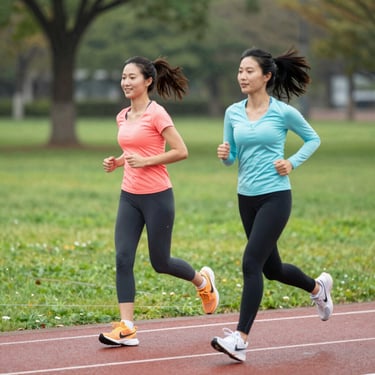 two women running on park