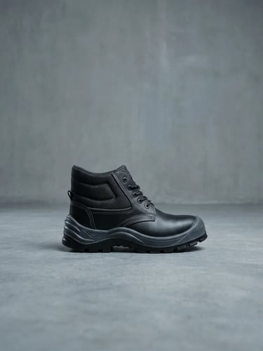 Bota industrial de cuero negro con cordones, calzado de seguridad