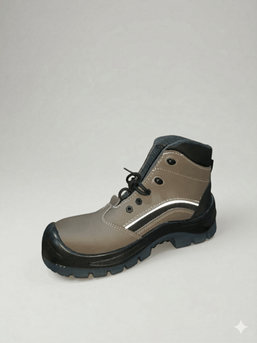 Botas de seguridad industrial en cuero marrón con punta y suela antideslizante