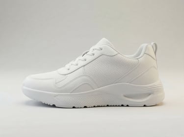 Tenis blanco de cuero liso, calzado casual deportivo