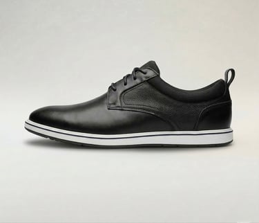 Zapato oxford de cuero negro con suela blanca, calzado ejecutivo moderno