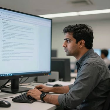 A focused South Asian Indian analyst monitoring a large screen in a secure operations center, professional lighting, clean modern tech environment.