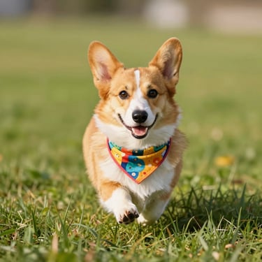 Perro con pañuelo de colores de Patitas Coquetas en un jardín