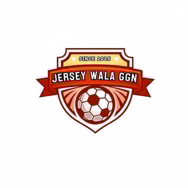 Jersey Wala GGN sports logo featuring a soccer ball and crest with a red banner.