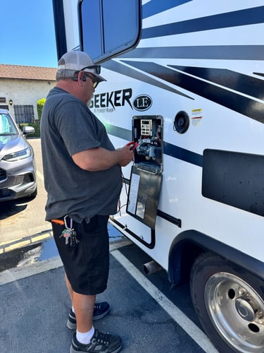 Joe Pactwa testing an RV water heater in Orange County, CA