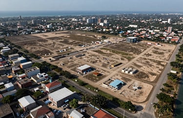 A large plot of development land in Veracruz near the coast, aerial view showing the potential for construction.