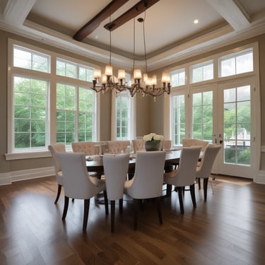 Close-up of rich, polished hardwood floor in a modern living room.