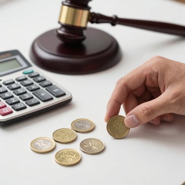 Dinero sobre mesa junto a martillo de juez representando derecho tributario