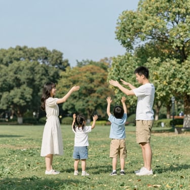 Padres adoptantes con sus hijos en un parque disfrutando del tiempo de licencia de maternidad
