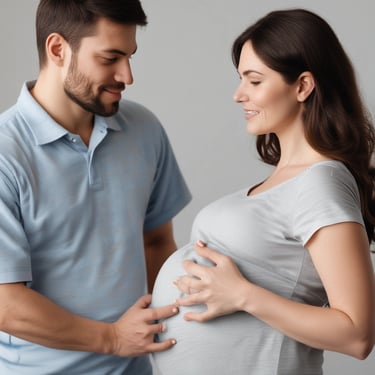 A joyful pregnant woman receiving care from a compassionate obstetrician in a cozy clinic.