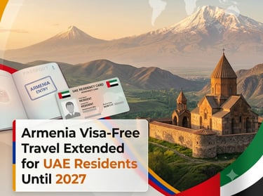 Armenia visa-free travel for UAE residents with Khor Virap monastery and Mount Ararat in the background.
