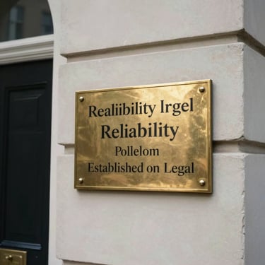 The exterior entrance of a traditional British townhouse with a polished brass plaque, representing reliability and an established legal presence.