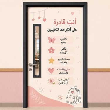 شكل أستكرات أبواب الفصول بعد التركيب بدقة عالية في إحدى مدارس الرياض