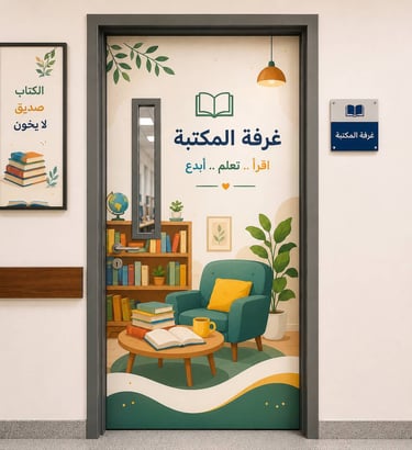 نموذج أستكرات أبواب غرفة المكتبة المدرسية بخامات متينة وألوان متناسقة