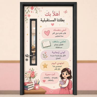 استكر مخصص لتزيين أبواب الفصول المدرسية بتصميم وردي جذاب