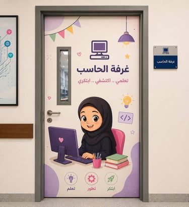 تصميم استكر عالي الجودة لبابغرفة الحاسب