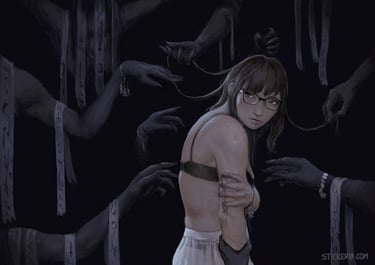 Eerie art, girl being called by the darkness