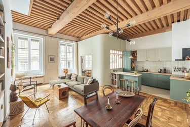 Image de l'appartement rue Tables Claudiennes, le séjour avec la cuisine