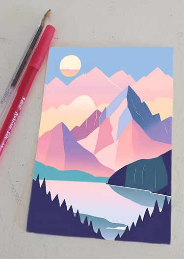 Special Mountain View Geometric Postcard laying on table