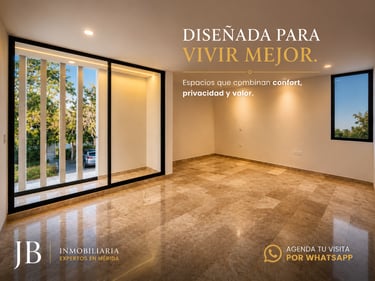 Modern luxury villa in Merida with contemporary architecture, white walls, and wooden accents at twilight.
