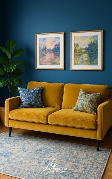 Royal Blue and Gold Living Room