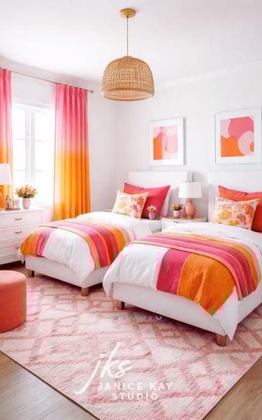 pink and orange guest room inspo