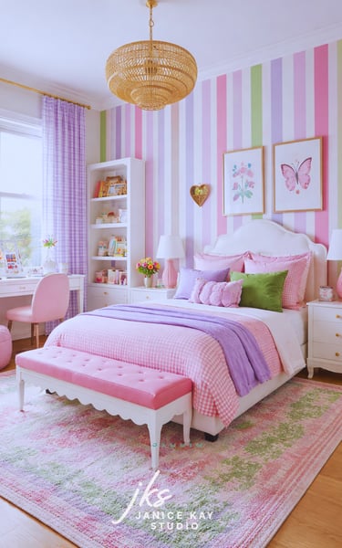 Pink, Green, and Lime Girls bedroom inspo